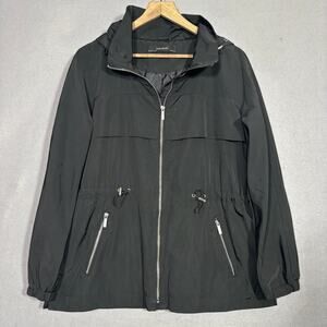 Zara‎ Basic Black Hooded Jacket L Zip Front Athletic Casual Streetwear Outerwear